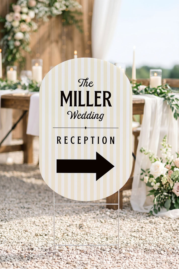 The Cabana Directional striped wedding yard sign in Butter #Color_Butter