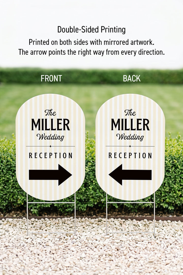 The Cabana Directional striped wedding yard sign in Butter #Color_Butter