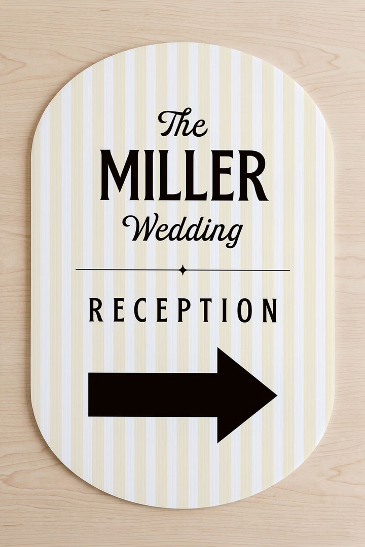 The Cabana Directional striped wedding yard sign in Butter #Color_Butter