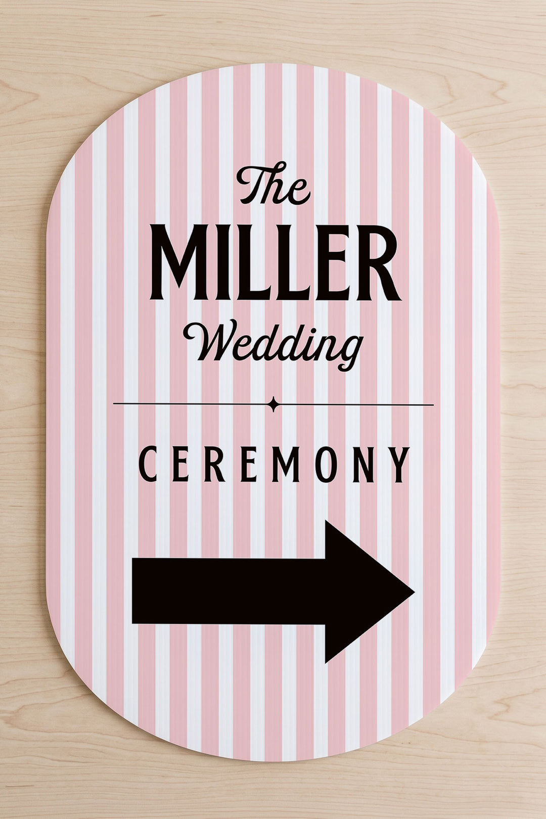 The Cabana Directional striped wedding yard sign in Poppy #Color_Poppy