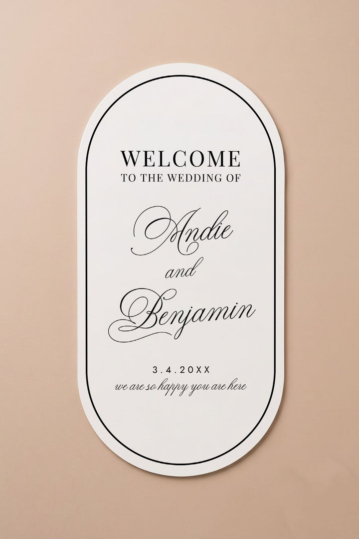 Oval wedding welcome sign, keyline