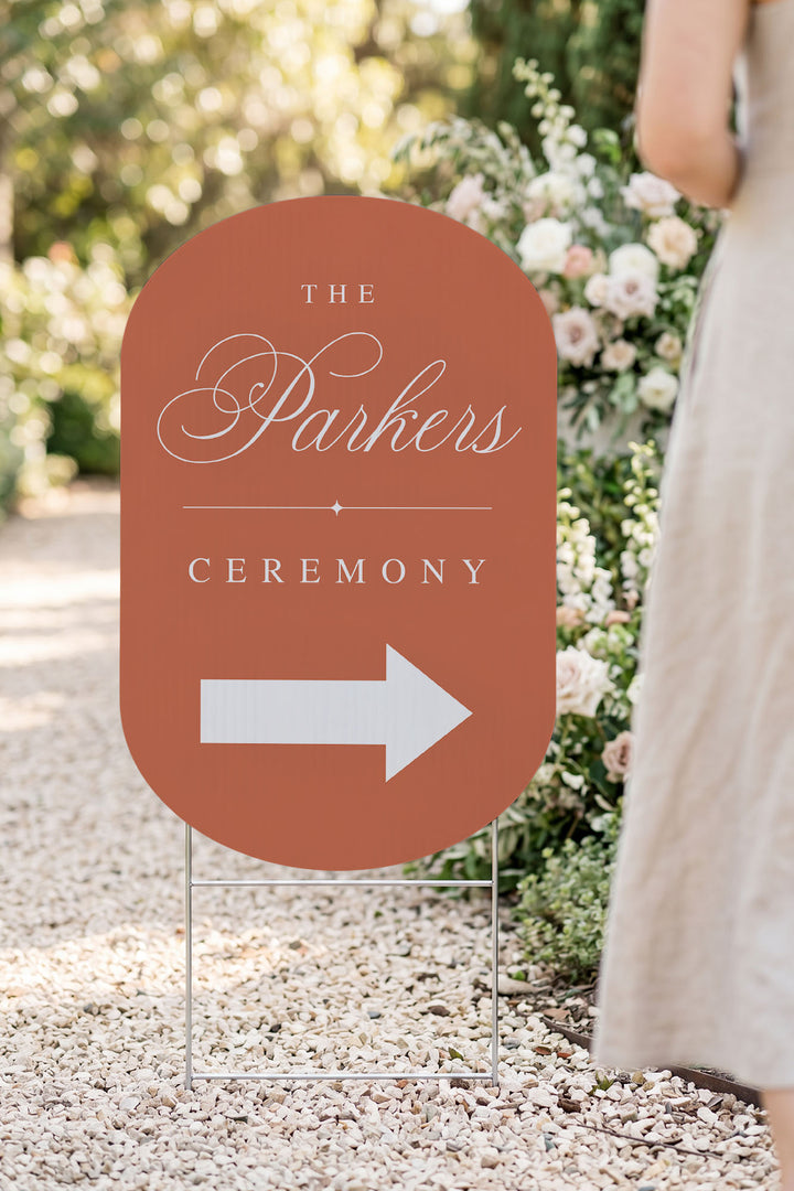 Tuscan Clay oval wedding directional sign #color_Tuscan Clay