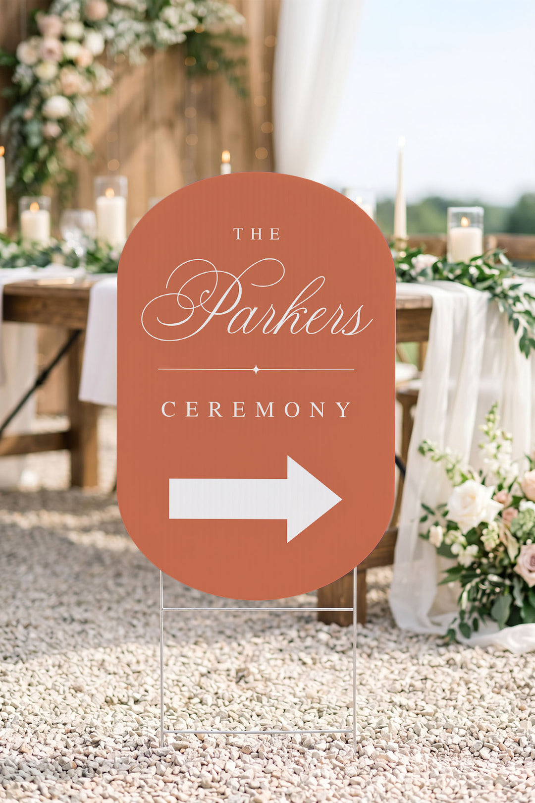 Tuscan Clay oval wedding directional sign #color_Tuscan Clay