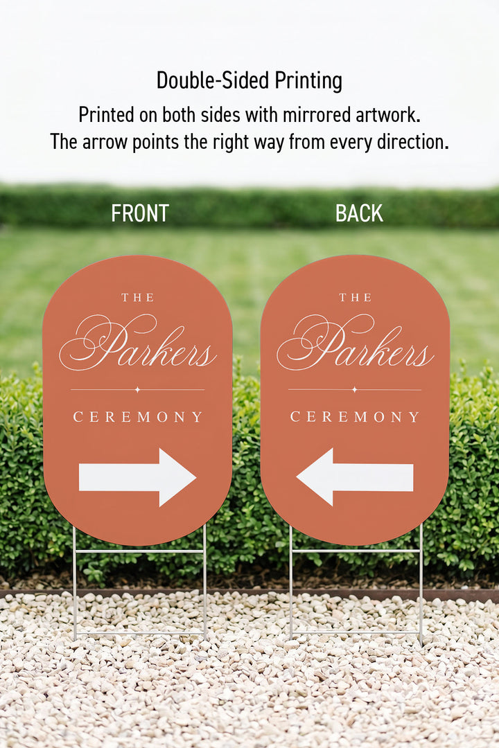 Tuscan Clay oval wedding directional sign #color_Tuscan Clay