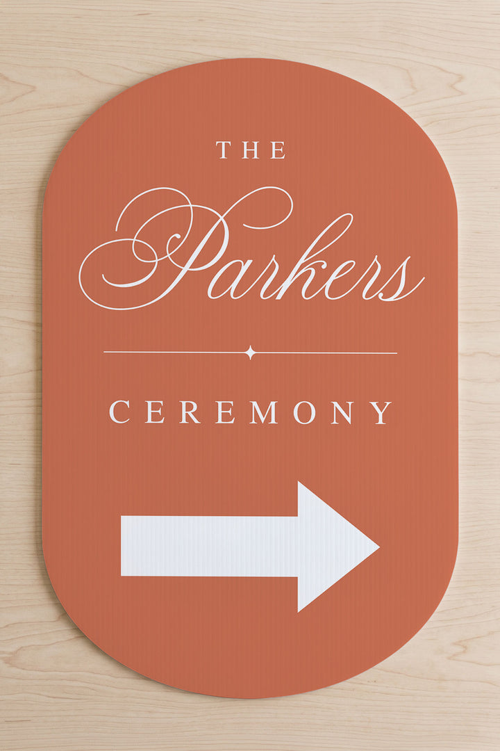 Tuscan Clay oval wedding directional sign #color_Tuscan Clay