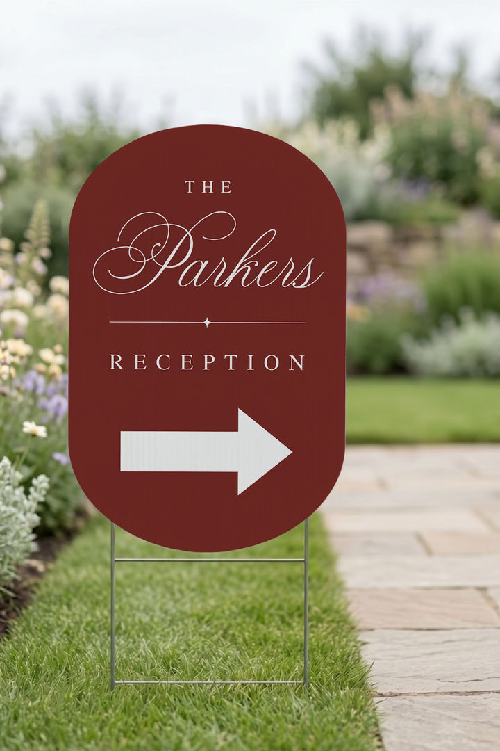 Tuscan Rose oval wedding directional sign #color_Tuscan Rose