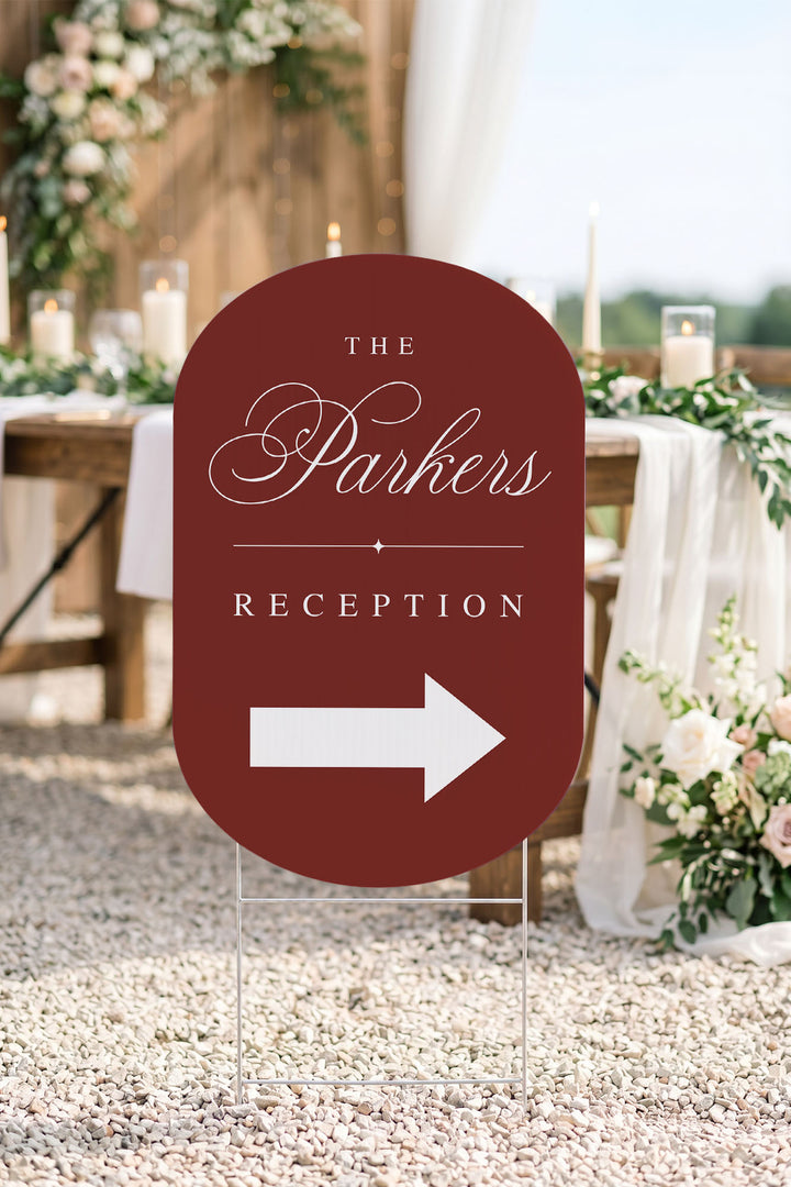 Tuscan Rose oval wedding directional sign #color_Tuscan Rose