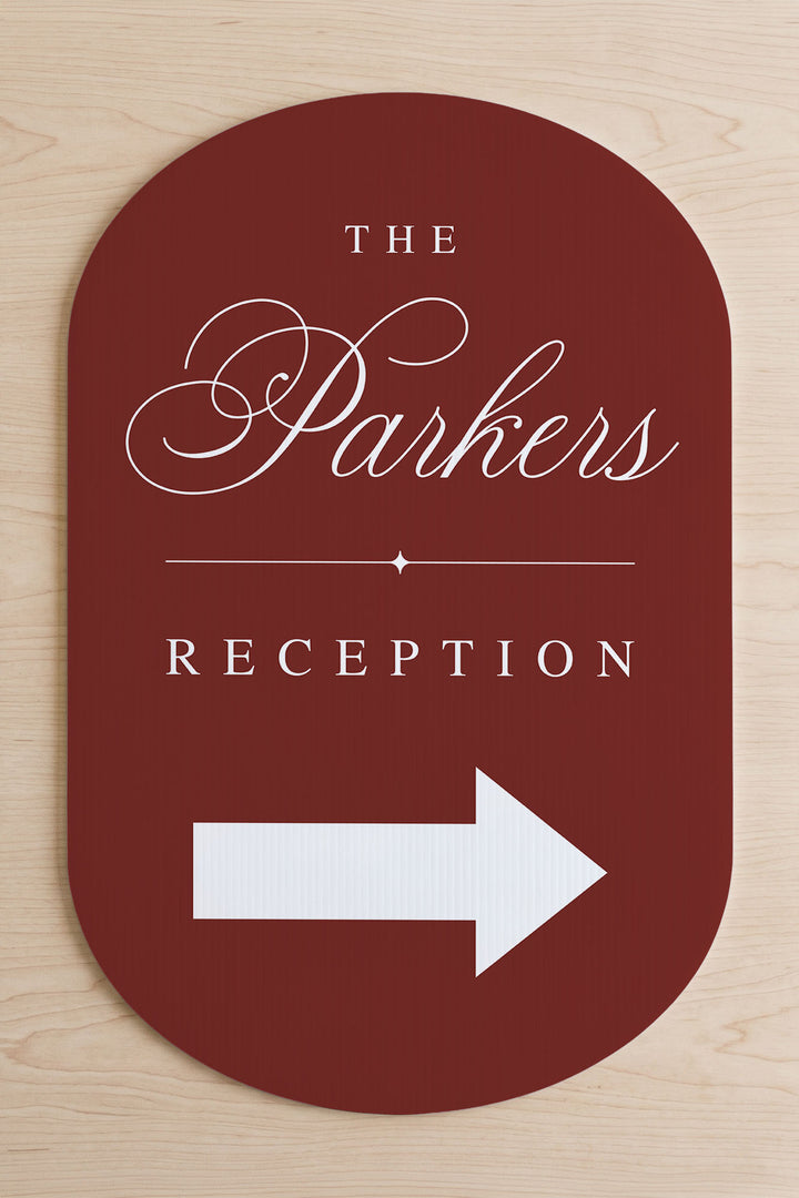 Tuscan Rose oval wedding directional sign #color_Tuscan Rose