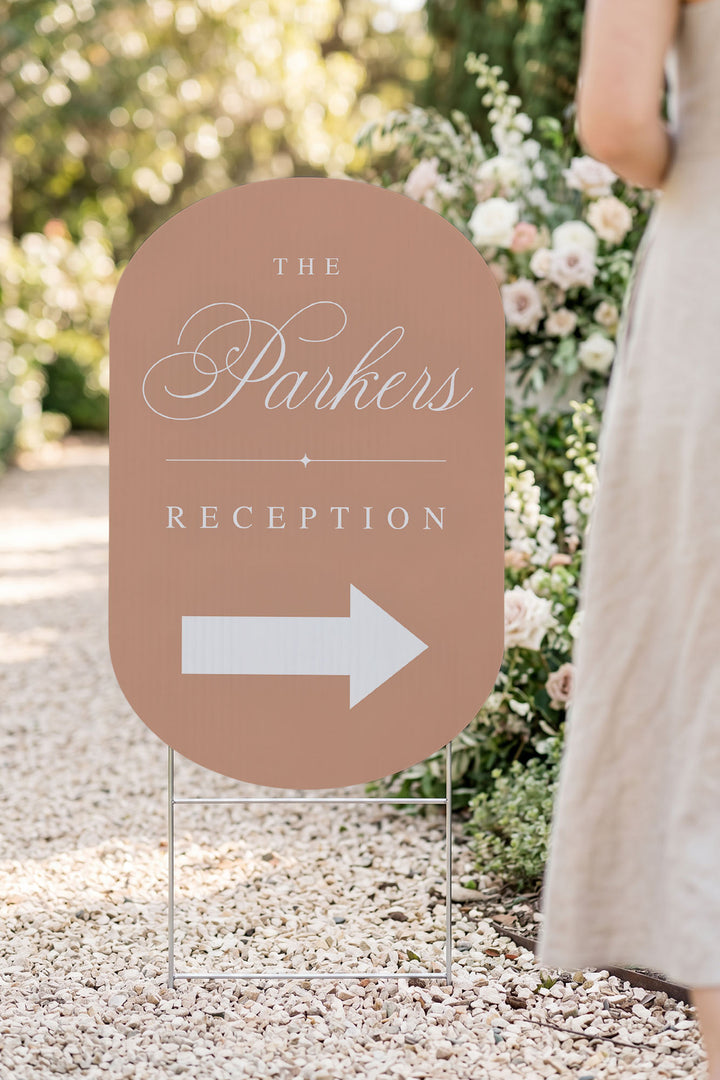 Tuscan Sand oval wedding directional sign #color_Tuscan Sand