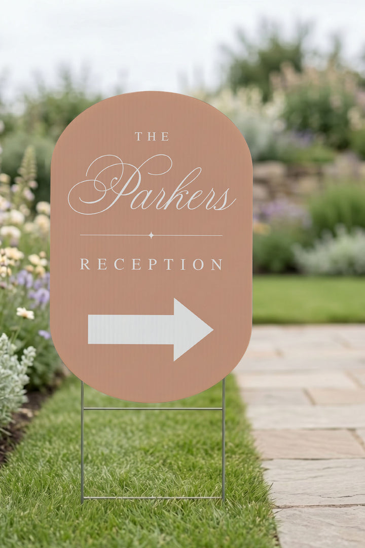 Tuscan Sand oval wedding directional sign #color_Tuscan Sand