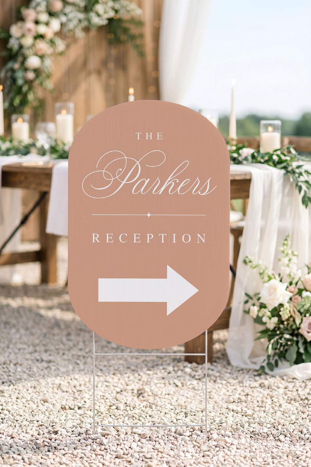 Tuscan Sand oval wedding directional sign #color_Tuscan Sand