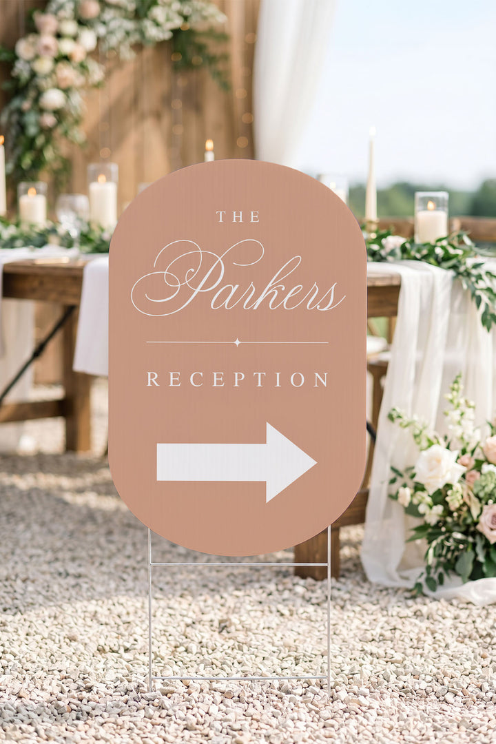 Tuscan Sand oval wedding directional sign #color_Tuscan Sand