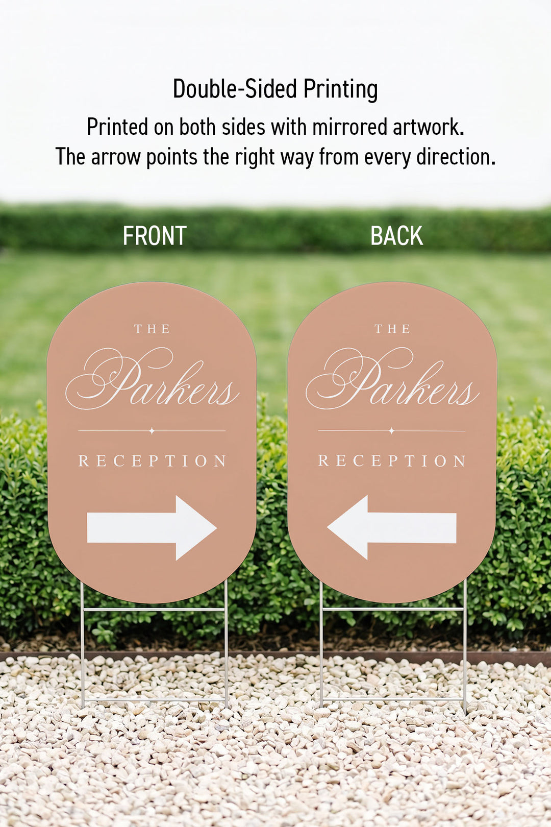 Tuscan Sand oval wedding directional sign #color_Tuscan Sand