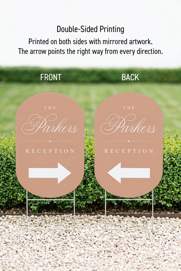 Tuscan Sand oval wedding directional sign #color_Tuscan Sand