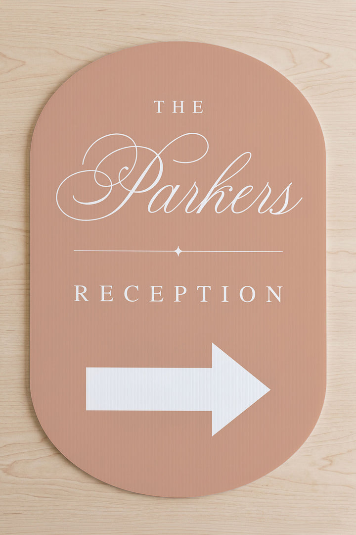Tuscan Sand oval wedding directional sign #color_Tuscan Sand