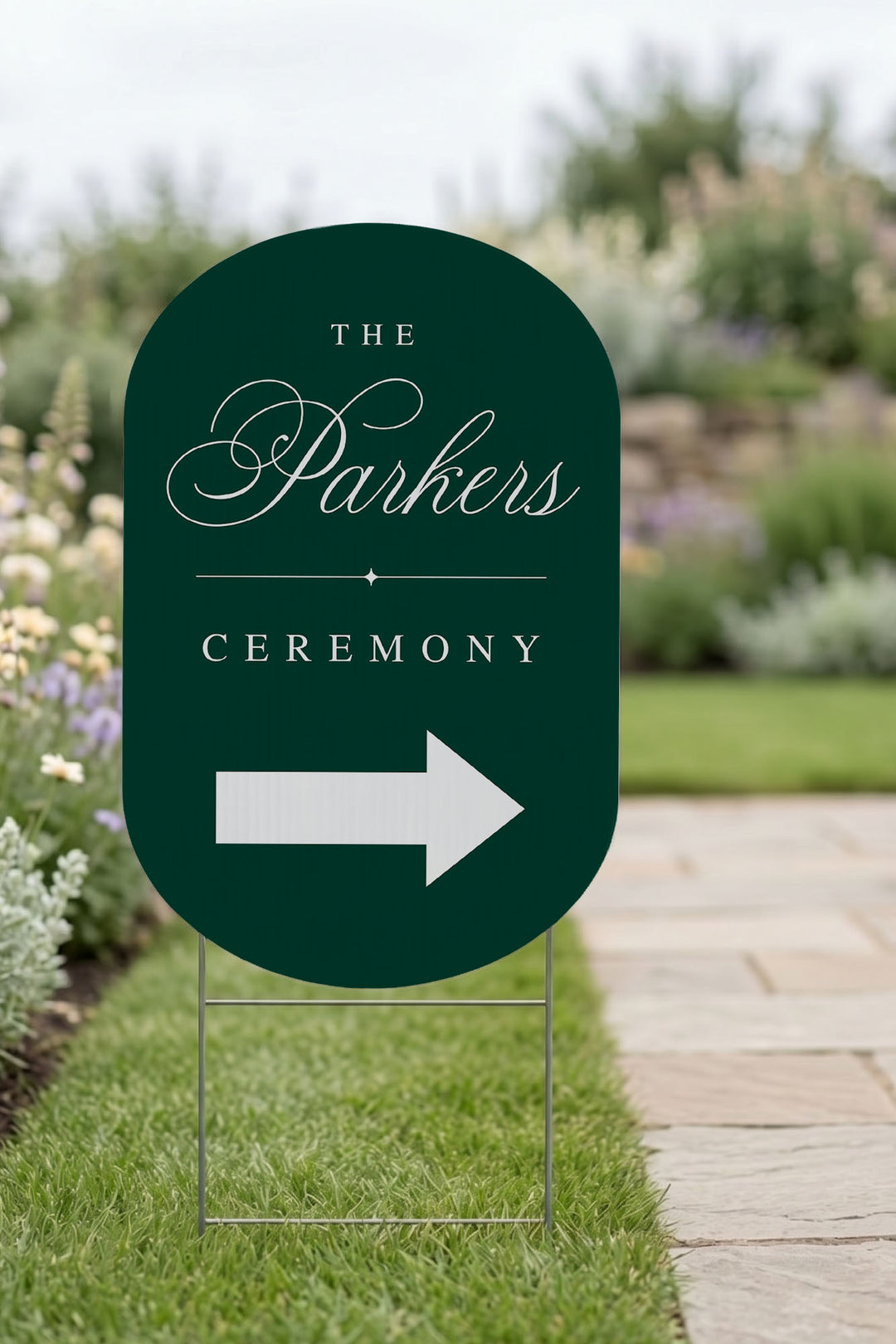 Emerald oval wedding directional sign close up #color_Emerald