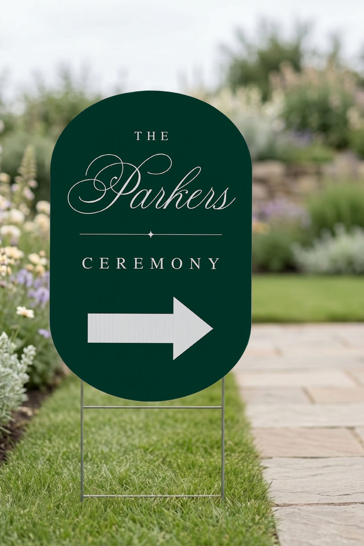 Emerald oval wedding directional sign close up #color_Emerald