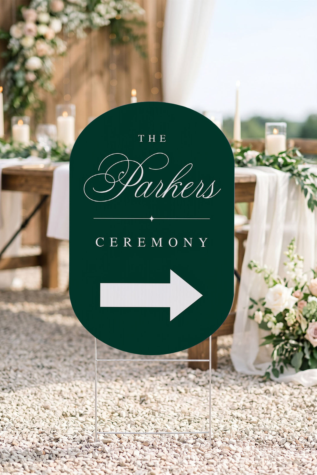 Emerald oval wedding directional sign at ceremony #color_Emerald