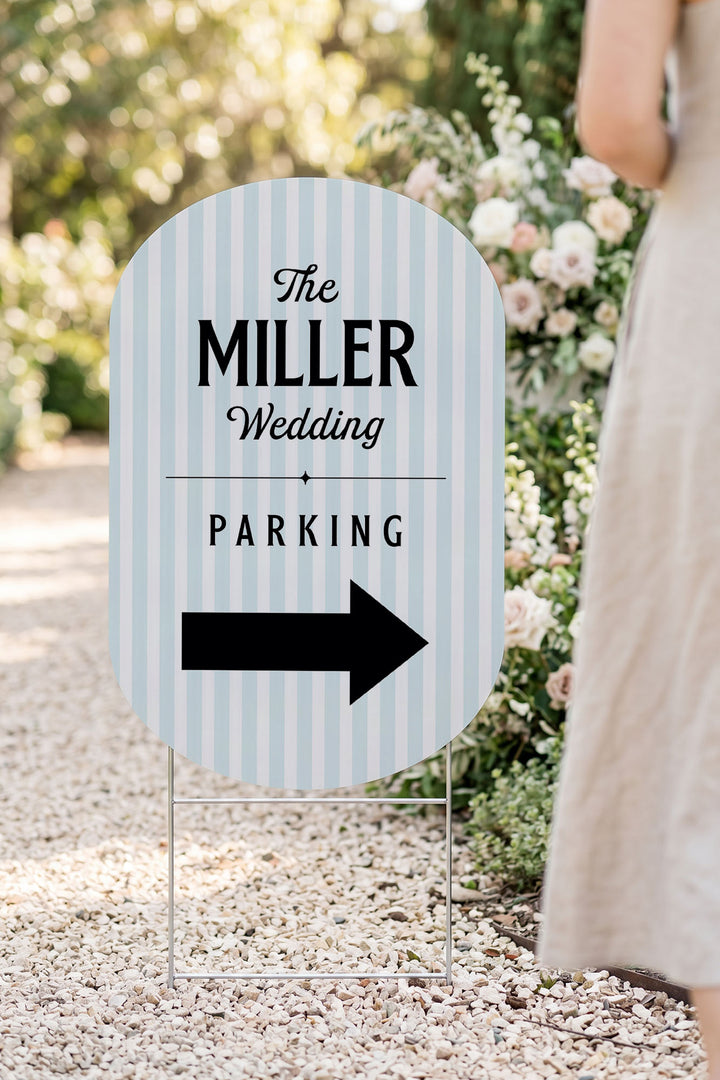 The Cabana Directional striped wedding yard sign in Sky #Color_Sky
