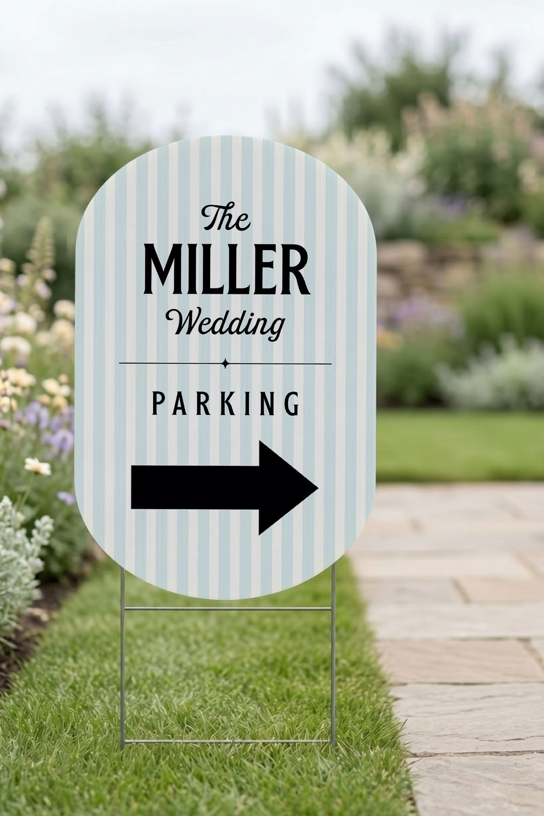 The Cabana Directional striped wedding yard sign in Sky #Color_Sky