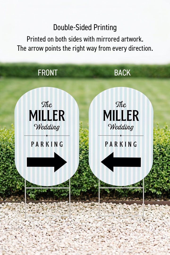 The Cabana Directional striped wedding yard sign in Sky #Color_Sky