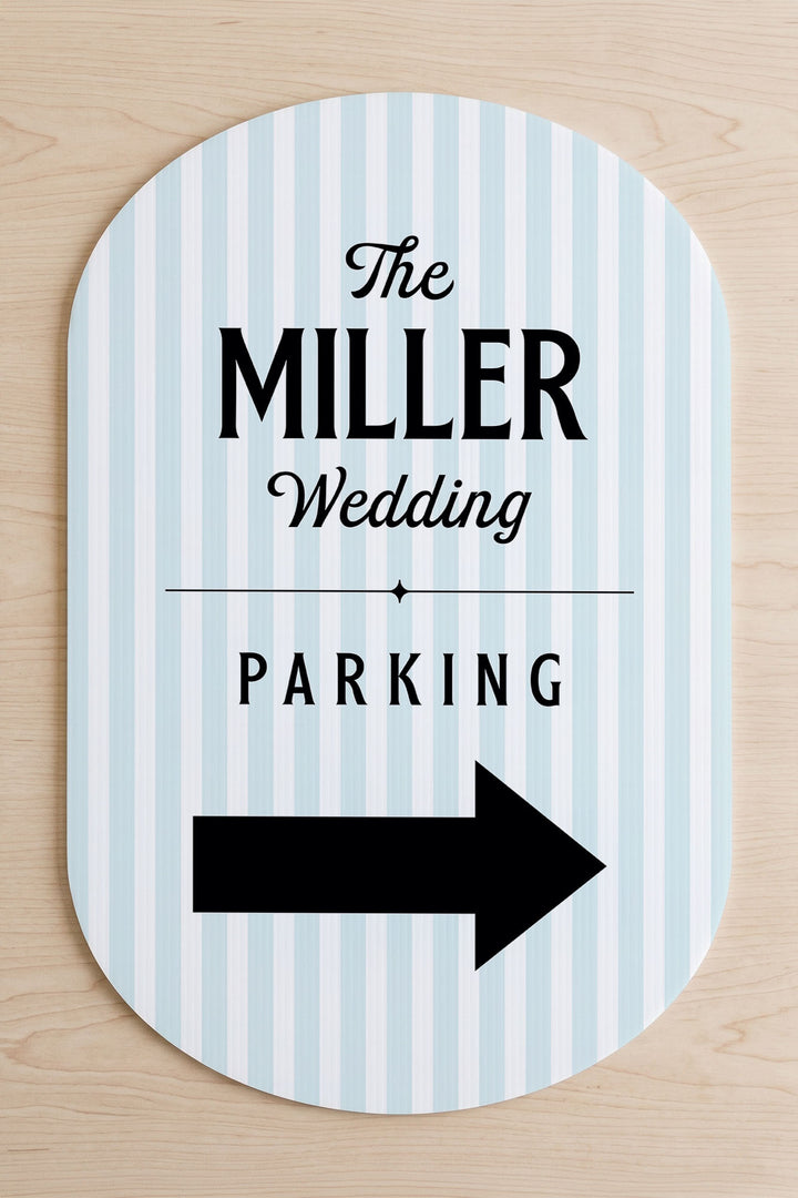 The Cabana Directional striped wedding yard sign in Sky #Color_Sky